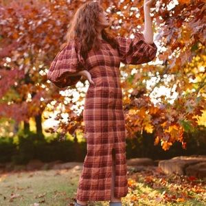 ASOS WHITE orange check zip front midi dress